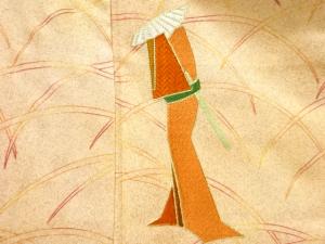 アンティーク　時代人物模様刺繍着物